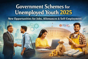 Government support programs helping unemployed youth through skills, jobs, and financial assistance in India