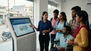 Students getting information about Rozgar Sangam Portal UP