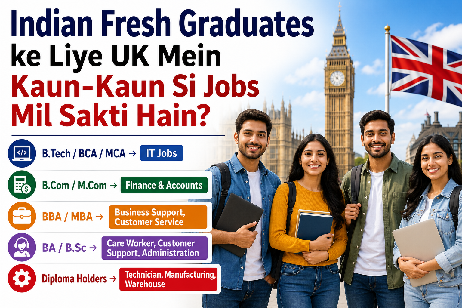 Indian Fresh Graduates Jobs in UK – IT, Finance, Customer Service and Warehouse Jobs